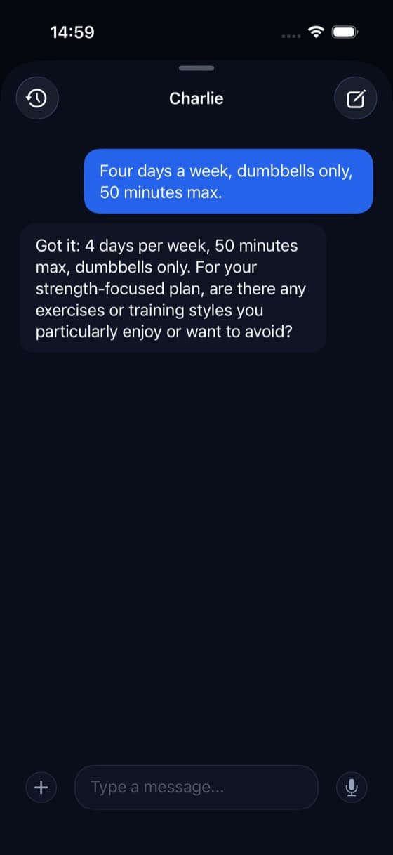 Charlie planning a routine in the Gymlab app